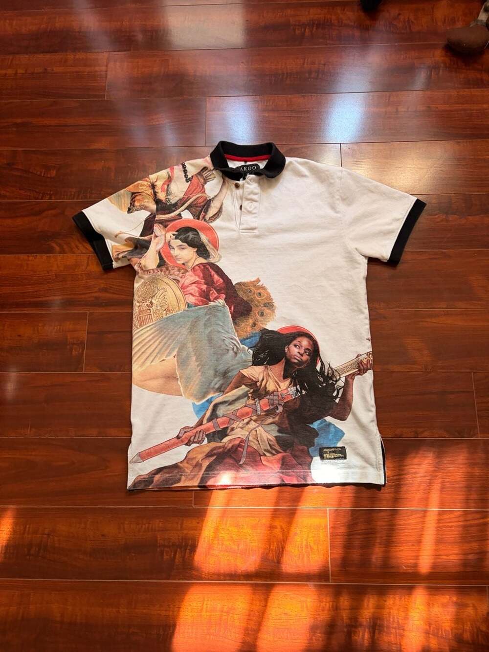 AKOO Renaissance Art Graphic Print Short Sleeve Polo Shirt